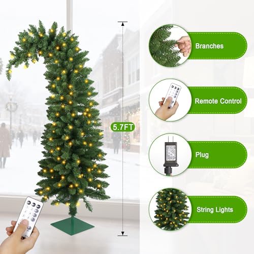 5.8 FT Prelit Artificial Christmas Tree,Xmas Tree Holiday Decor, Dark Green