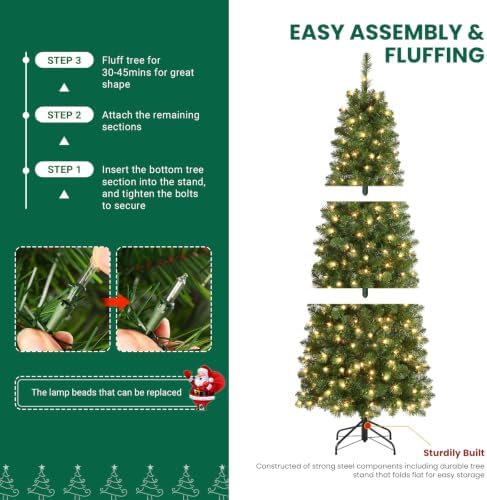 SHareconn Prelit Artificial Pencil Christmas Tree 6FT & Warm White Lights