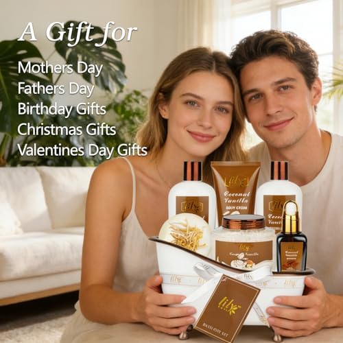 Coconut Vanilla Spa Gifts, 7Pcs Moisturizing Gift Set for Women & Men