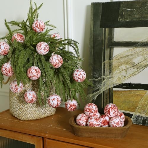 Outus 16pcs Red Toile De Jouy Santa Snowman Christmas Ball Tree Ornaments