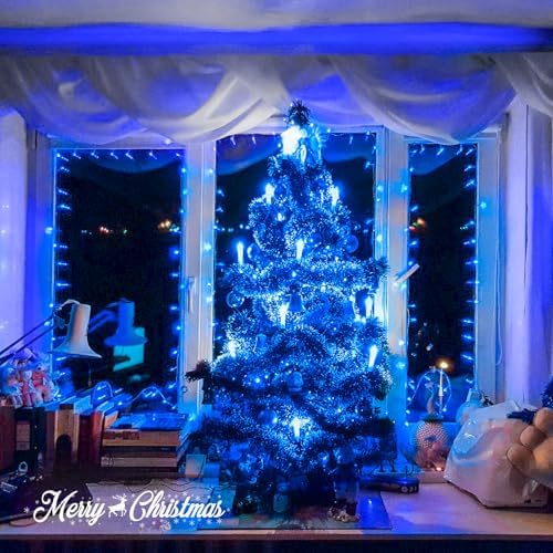 JMEXSUSS 150 LED Blue String Lights Indoor, Blue Halloween Lights Outdoor
