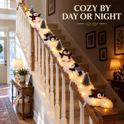 Penguin Christmas Stair Snow Decor, Winter Home Decoration