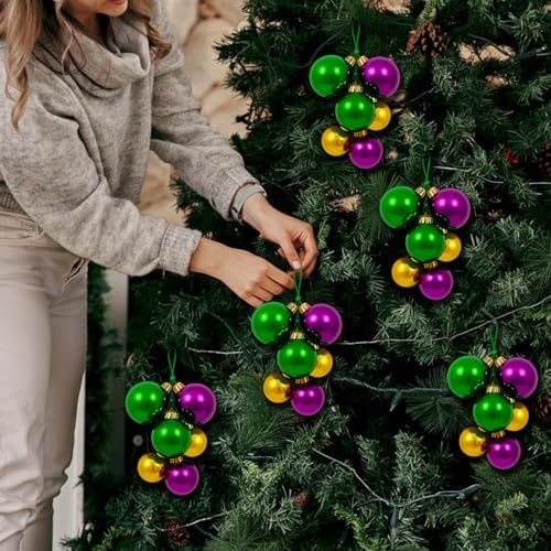 Roowest 4 Sets Plastic Large Christmas Ball Ornaments for Tree Balls Cluster Pre Strung Xmas Tree Decorations 2" to 2.8" Christmas Balls Ornaments for Hanging (Purple,Green,Gold)