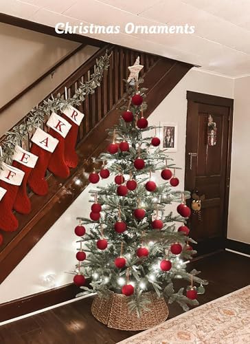 Brightown 15 Pcs Red Velvet Christmas Valentines Balls, 3.15 Inch Velvet Ornaments for Christmas Tree, Christma Tree Flocked Ornaments Balls for Family Holiday Wedding Party Xmas Hanging Decoration