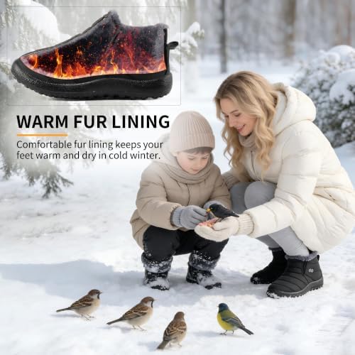 HARENCE Snow Boots for Women Winter Boot with Comfortable Warm Fur Lined Ankle Booties Outdoor Slip On Waterproof Short Boots