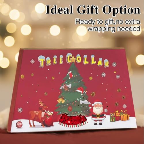 XmasExp Christmas Tree Collar, 33.5 inch Sequin Tree Skirt Stand Base Cover for Home Decor, Large Size 6 Piece, Green