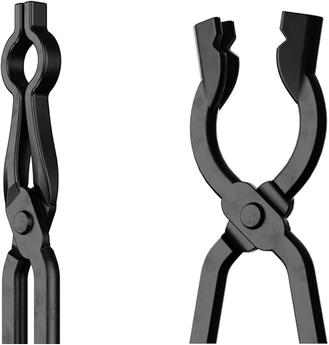 7PCS Blacksmith Tools Set - Flat Jaw & V-Bit Tongs 3/8" 1/2" 5/8" V-Bolt, Z V-Bit, A3 Steel Rivets,Assembled Forging Kit for Metalworking