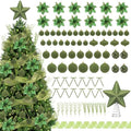 84 Pcs Christmas Tree Decorations Star Topper Ornaments Artificial Poinsettia Flowers Green Balls Velvet Bow Berry Picks Christmas Tree Hanging Ornaments for Xmas Home Office Decorations