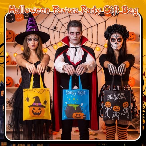 Sweetude 120 Pcs Halloween Tote Bags Bulk Trick Treat Bag with Handles Reusable Non Woven Halloween Treats Party Gift Favors Bags for Kids(Spider Pumpkin)