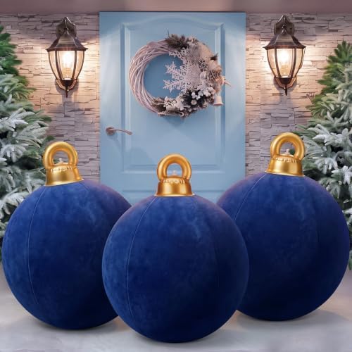 Jetec 3 Pcs 32 Inch Giant Navy Blue Velvet Christmas Inflatable Balls