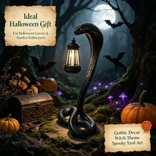 Halloween Decorations Snake Cobra Statue with Solar Lantern