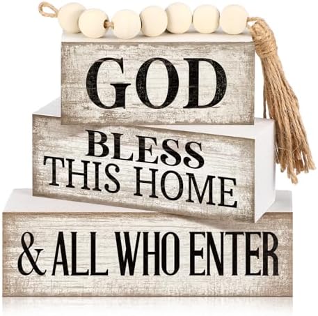 Moucuny 4 Pcs Christian Table Decor Rustic God Bless This Home Stacked Sign