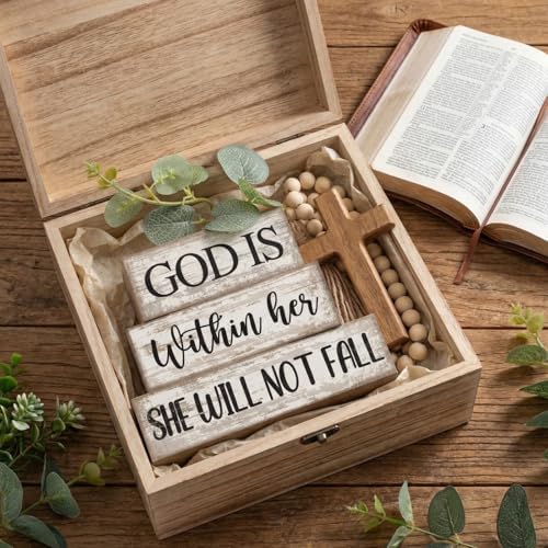Lineshading 4 Pcs Christian Table Decor Farmhouse Faith Wooden Blocks Signs
