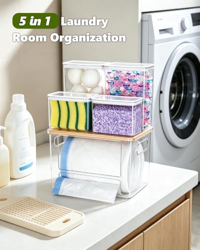 iCASA 5 in 1 Trash Bag Holder Dispenser Dishwasher & Laundry Pods Container