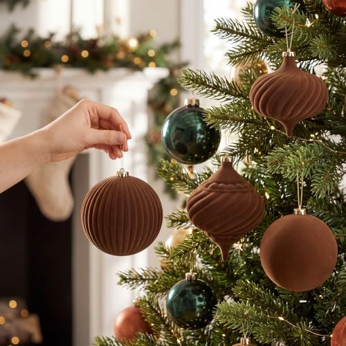 Civaner 8 Pcs Large Velvet Christmas Ball,6 Inch,Dark Brown