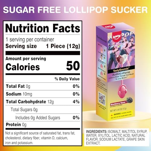 AMOS Music Lollipop Candy, Audio Singing Lollipop with Korean Music, BlackBerry Flavor (2 Pack) | Edible Sound Experience, Individually Wrapped | Unique Holiday Gift