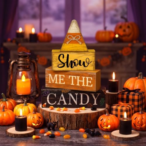 Lineshading 4 Pcs Halloween Table Decoration Candy Corn Wooden Stacked Sign