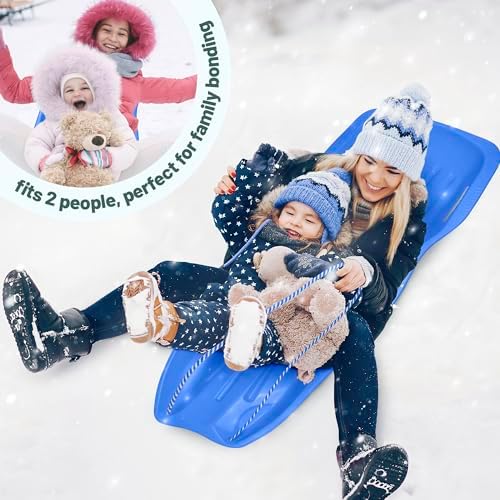 Slippery Racer Downhill Sprinter Flexible Kids Toddler Plastic Cold-Resistant Toboggan Snow Sled with Pull Rope and Handles, Blue