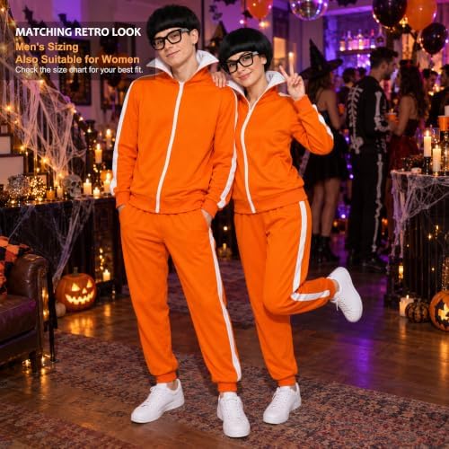 Halloween Costumes for Men, 4 Pcs Orange Tracksuit Costume Set