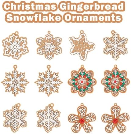kockuu 12Pcs Christmas Gingerbread Snowflake Ornaments for Tree Rustic Brown Silicone Christmas Ginger Bread Hanging Ornaments Pendants for Xmas Tree Winter Crafts Holiday Home Party Decor Indoor