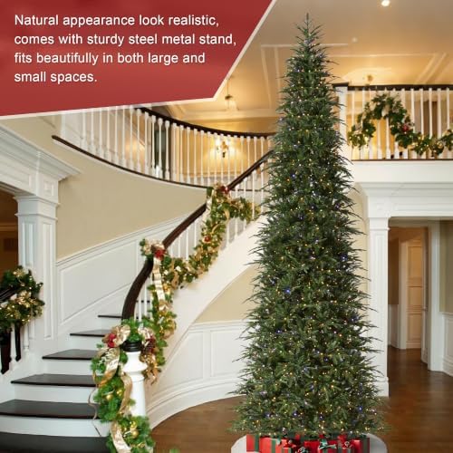 Glitzhome 15ft Prelit Christmas Tree, Hinged Slim Artificial Christmas Tree, Radiant Evergreen Fir with 1500 Warm White/Multi-Color LED Lights, 9 Lighting Functions w/Remote Control, Easy Assembly