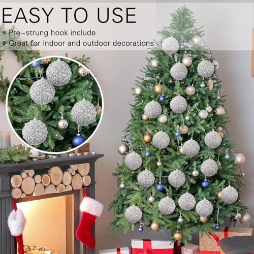 Lyrow 24 Pcs 2.36" Christmas Ball, Silver