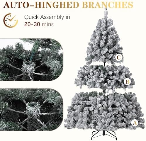 Garvee 9FT Snow Flocked Pre-Lit Christmas Tree with 900 Warm White Lights