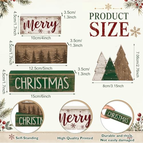 Lineshading 4 Pcs Christmas Table Decor Retro Christmas Tree Centerpiece with Buffalo Plaid Pattern Winter Tiered Tray Decor Rustic Wooden Pine Tree Xmas Decoration for Home Shelf Party Kitchen