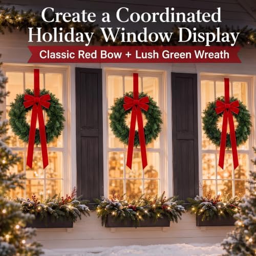 Roowest 6 Pack 12'' Christmas Window Wreaths Decorations & Red Velvet Bow