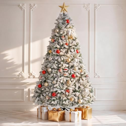 DWVO 7.5ft Snow Flocked Artificial Christmas Tree, 1360 Tips