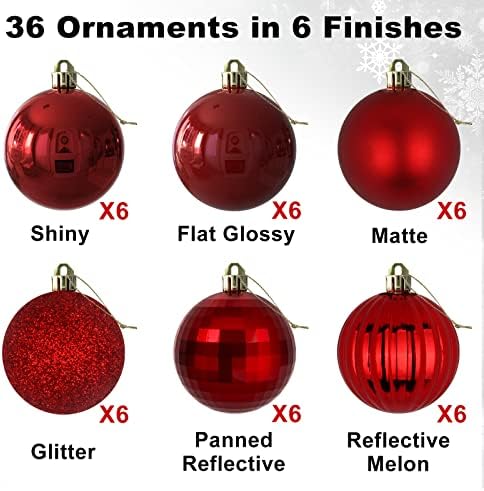 36Pcs Christmas Balls Ornaments for Xmas Tree - Shatterproof Christmas Tree Decorations Medium Hanging Ball Red 2.5in x 36 Pack