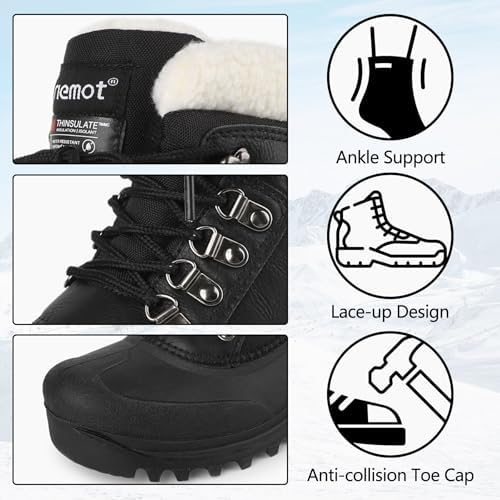 riemot Women's Men's Winter Ankle Boots Waterproof Outdoor Snow Boot Warm Fur Lined Comfortable Non-slip Lace-up Booties for Walking Hiking Trekking Camping Skiing US5-14