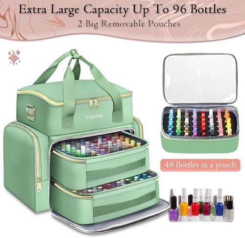 YOREPEK XL Nail Polish Organizer Bag Holds 96 to 100+ Bottles, Sage Breeze