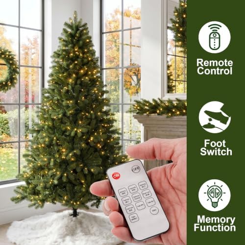 Glitzhome Prelit Christmas Tree, 7.5ft Full Realistic Artificial Aspen Grand Fir with 1,668 Tips and 680 C3 Twinkling Lights, 10 Lighting Functions w/Remote Control for Indoor Holiday Decoration
