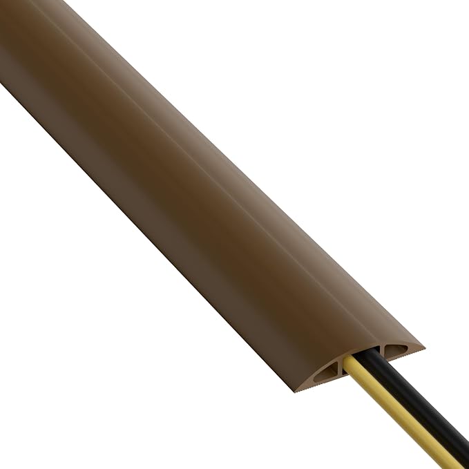 D-Line 6ft Floor Cord Cover, Cable Protector, Hide Extension Cords, Protect Cords, Prevent Cable Trips, Heavy Duty Cord Hider - Cable Cavity = 0.63" (W) x 0.31" (H) - Brown
