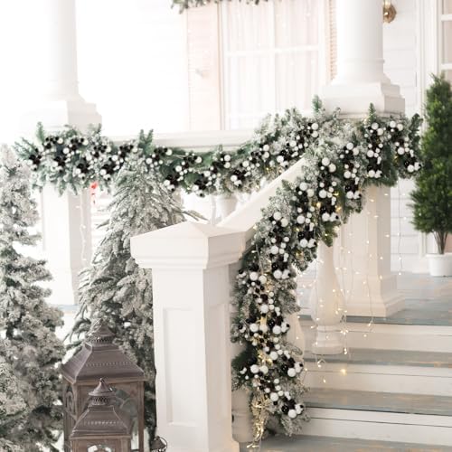 2 Pcs 6 ft Christmas Ball Ornament Garland, Black, White