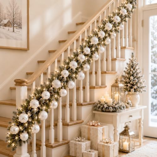 Lunmon 64 Pcs White Christmas Ball Ornaments Modern Xmas Tree Decorations