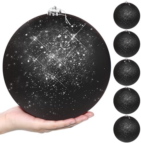 Zubebe 6 Pcs 8" Jumbo Christmas Ball Ornaments Lawn,Black Glitter