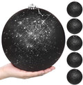 Zubebe 6 Pcs 8" Jumbo Christmas Ball Ornaments Lawn,Black Glitter