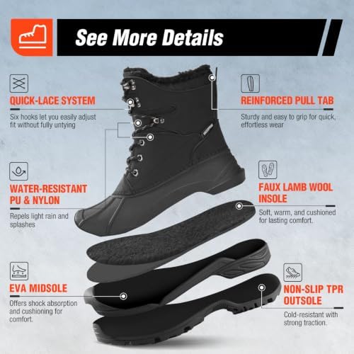 Men's Snow Boots, Insulated Waterproof Winter Duck Boots