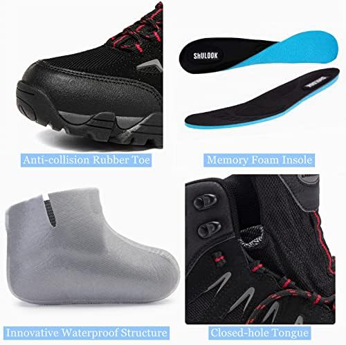 SHULOOK Men's Waterproof Hiking Boots Non-Slip Lightweight Mid Top Ankle Boot Breathable Hiker Trekking Shoes
