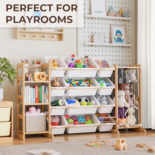 Toy Storage Organizer with Bookshelf and Stuffed Animal Storage - Kids Playroom Organization with 3 Shelves and 12 Toy Bins - Toddler Living Room Toy Box for Lego - Nursery Bedroom Decor Essential