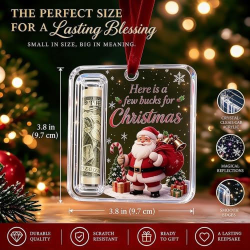 6PCS Christmas Cash Gift Ornament, Acrylic Christmas Money Holders for Cash