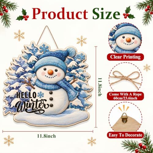 Christmas Snowman Decorations Hello Winter Hanging Wooden Door Sign