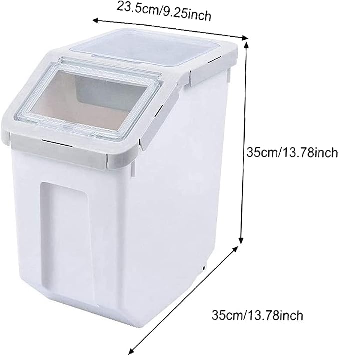 25LB/13L Airtight Flour Rice Grain Cereal Storage Container With Spoon & Measuring Cup & Handle, 2 Pack (Holds 50LBS) Pet Dog Cat Dry Food Bin, Easy to Move & Keep Food Fresh(400 oz)