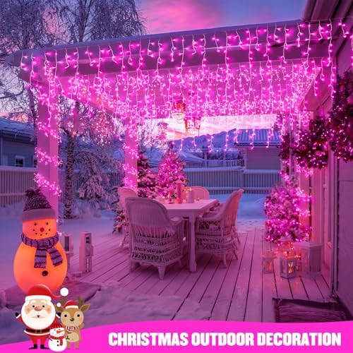 JMEXSUSS 400 LED Pink Christmas Icicle Lights