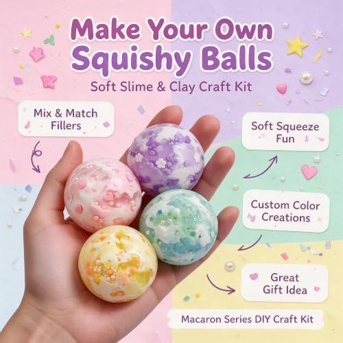 DIY Squishy Making Kit, Crunchy Squishy, Make Your Own Taba Squishies Stress Balls, Arts Crafts Kit with 10 TPR Skins, 20 Fillers, Squishy Maker Create ASMR Anxiety Relief Toys, Party Favor Gifts