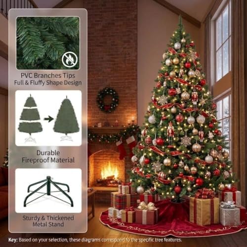 GAOMON 9ft Prelit Fraser Fir Wide Artificial Christmas Tree with RGBW Light