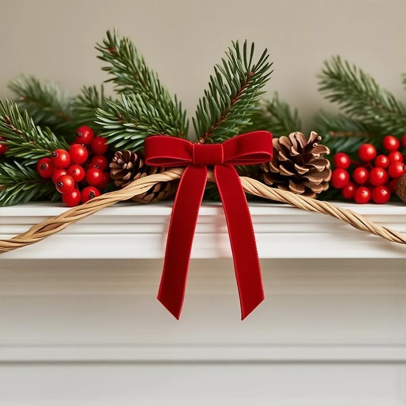 24 Pcs Velvet Christmas Tree Bows Ornaments, Vintage Velvet Ribbon Bows for Tree, Wreath & Garland, Classic Holiday Ribbon Decor for Indoor Xmas Decorations and Gift Wrapping