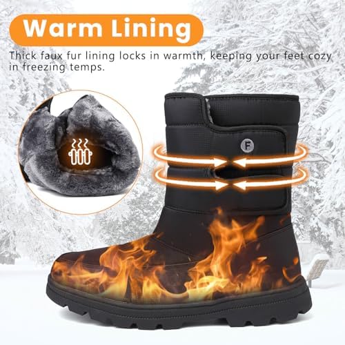 todaysunny Mens Snow Boots Waterproof Womens Winter Boots Fur Lined Warm Lightweight Mid-Calf Casual Outdoor Cold Weather Shoes Unisex